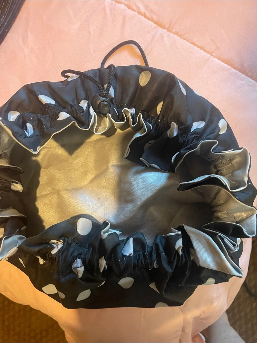 Black Polka Dot Drawstring Pouch HoBo bag no brand